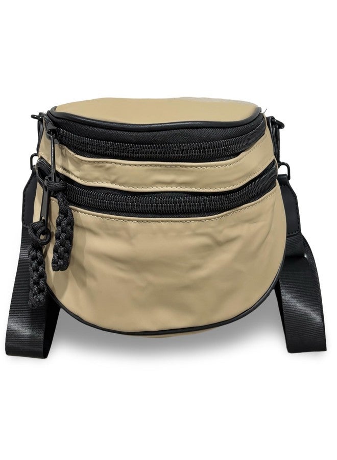 GLOSSY Multi-Compartment Crossbody Sling Bag, Lightweight Casual Travel Shoulder Bag with Detachable Strap, Multiple Pockets (Beige) - Image 3